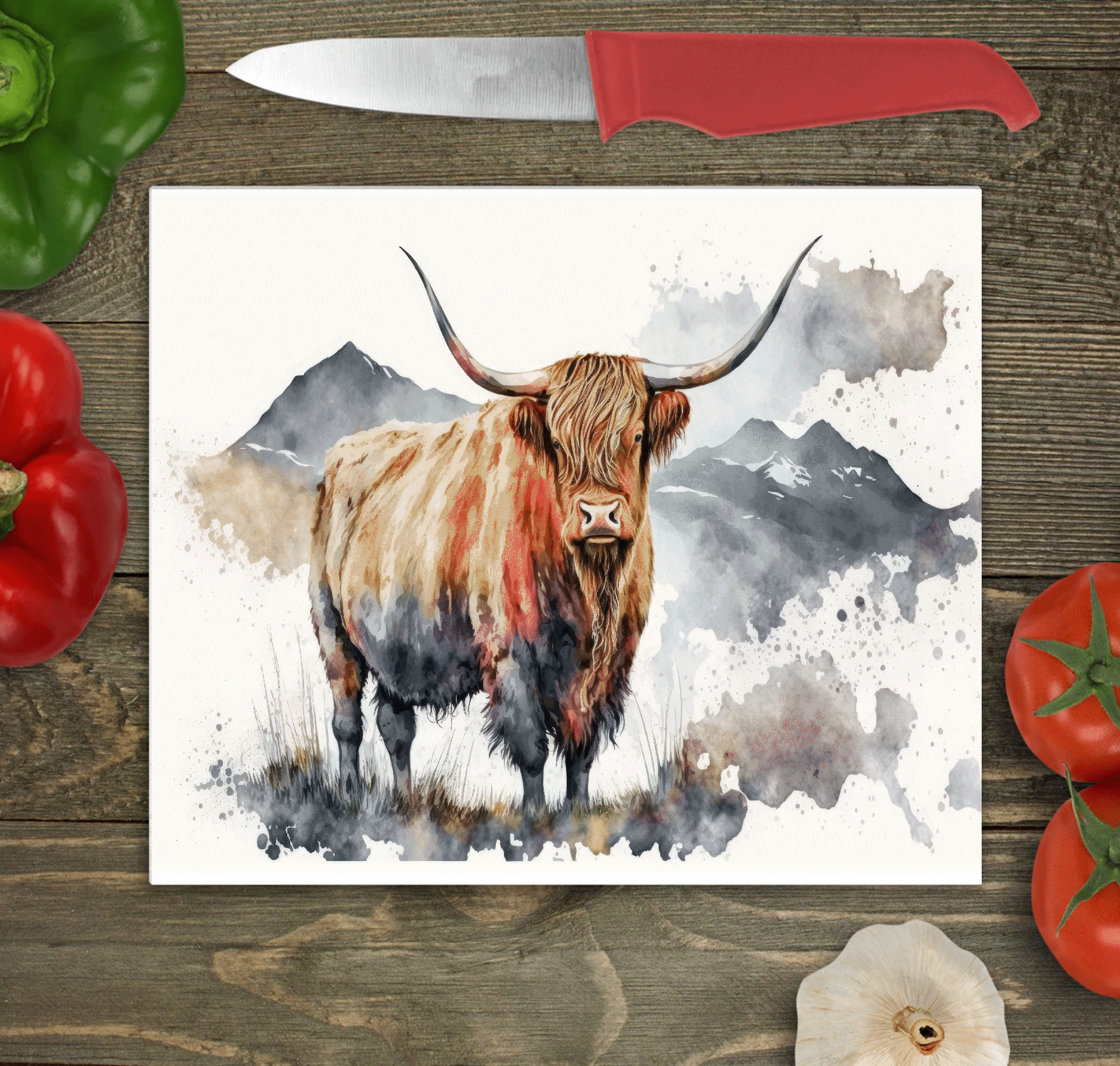 Highland Cow Glass Chopping Board - Highland Worktop Protector
